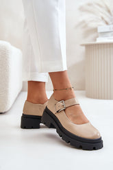 Chaussures pour femme à boucle réglable en cuir écologique - Sable